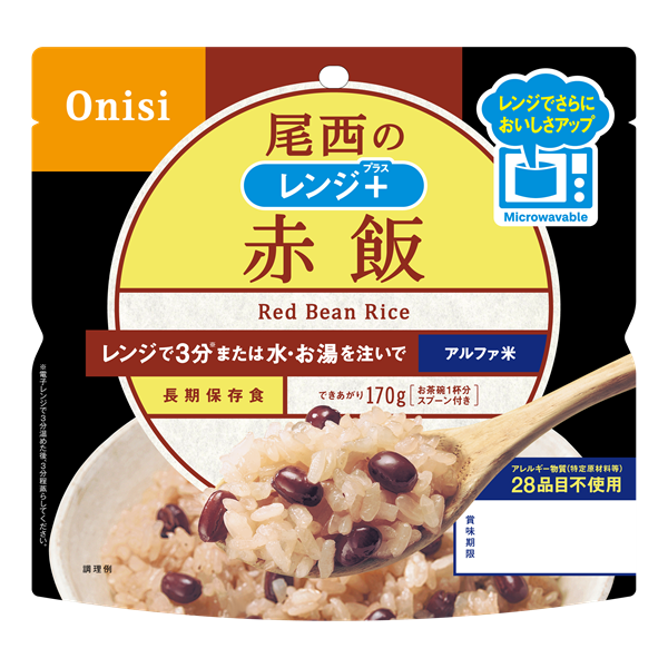 非常食】尾西のレンジ＋(プラス)赤飯 80g(1食分)×10袋【長期保存